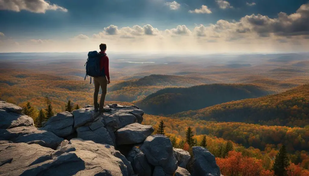 hiker overlooking stunning Midwest landscape